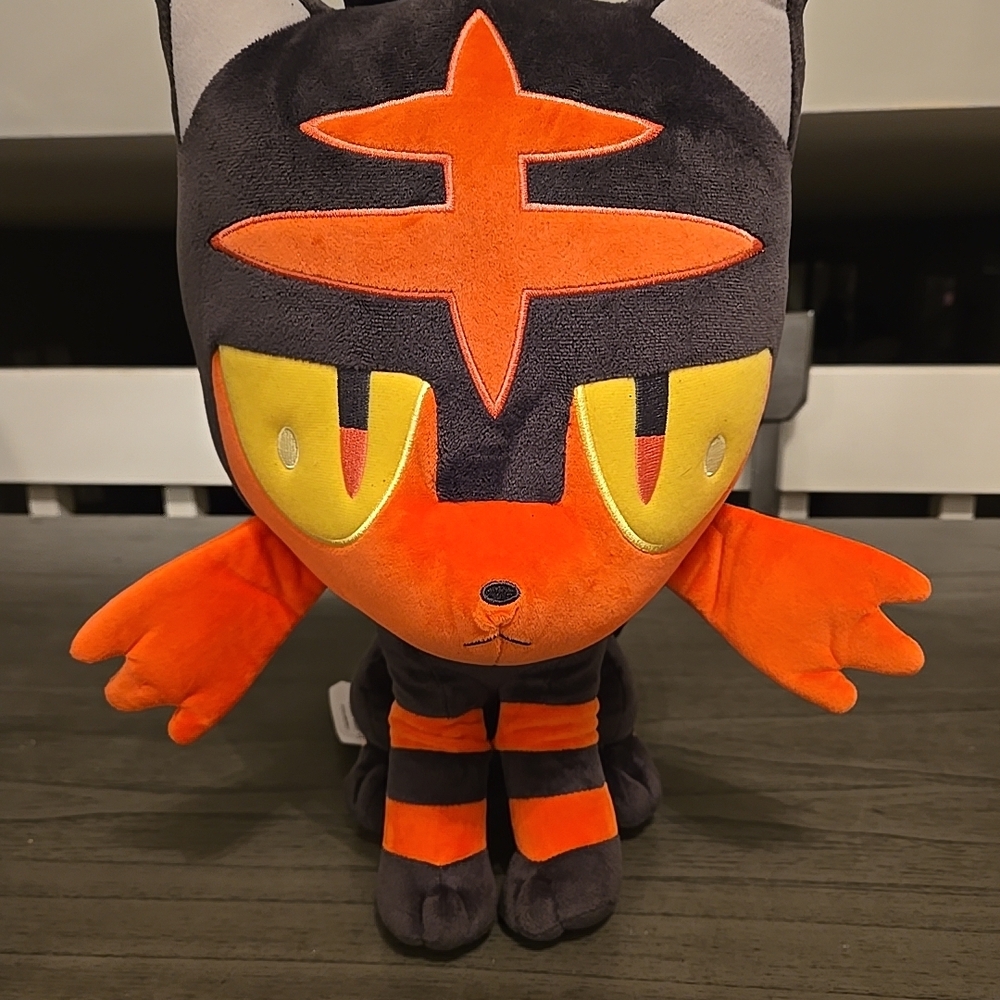 Pokemon Litten Plush - Black, Orange, Yellow